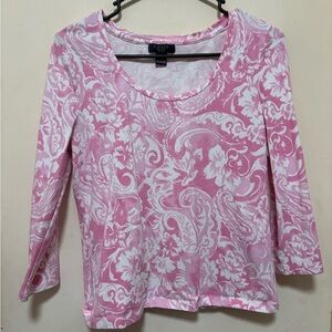 Chaps Pink & White Floral-Paisley Long Sleeve Scoop Neck Top